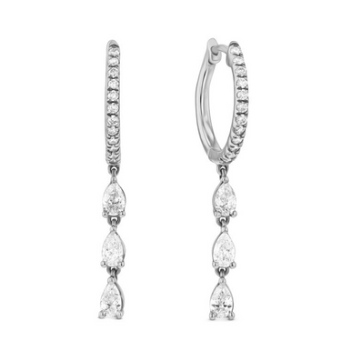 1 Carat Pear And Round Cut Prong Setting Diamond Drop Earrings In White Gold