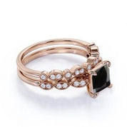 1.45 Carat Princess Cut Bridal Set Black And White Diamond Ring Black Diamond Wedding Rings