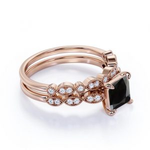 1 Carat Princess Cut Prong and pave setting Black Diamond Ring In Rose Gold