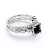 1 Carat Princess Cut Prong and pave setting Black Diamond Ring In White Gold