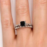 1 Carat Princess Cut Prong and pave setting Black Diamond Ring In White Gold