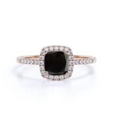 3 Carat Cushion Cut Halo Four Prong Black And White Diamond Ring In White Gold 