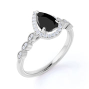 2.30 Ct Pear and Round Cut Black Diamond Halo Engagement Rings Black Diamond Engagement Ring