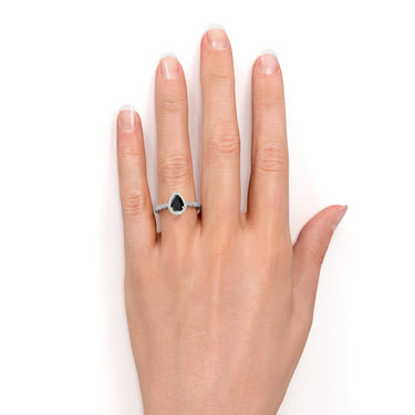 2 Ct Pear Cut Black Diamond Unique Halo Ring In 14k Gold