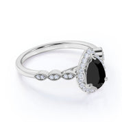 2.30 Ct Pear and Round Cut Black Diamond Halo Engagement Rings Black Diamond Engagement Ring