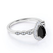 2.30 Ct Pear and Round Cut Black Diamond Halo Engagement Rings Black Diamond Engagement Ring