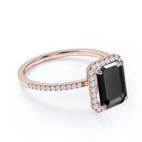 Emerald Cut Black And White Diamond Ring Rose Gold