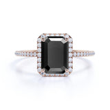 Emerald Cut Black And White Diamond Ring Rose Gold