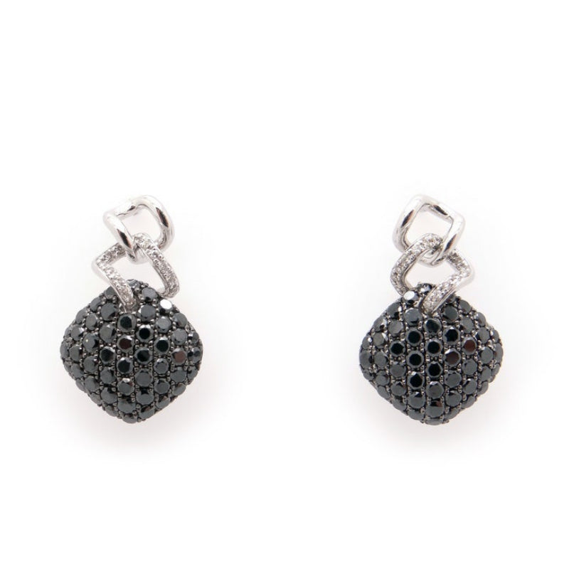 1 Ct Round Cut Black Diamond Drop Earrings