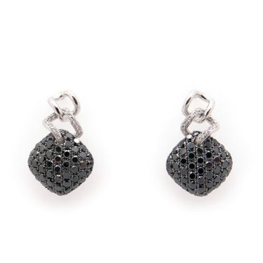 1 Carat Small Black Diamond Drop Earrings In White Gold