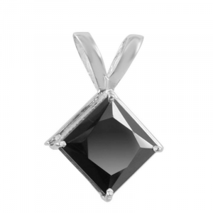 2 Carat Princess Cut Black Diamond Solitaire Pendant In White Gold