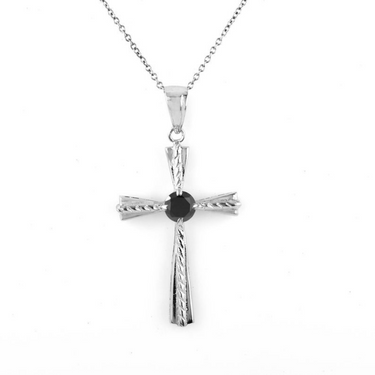 Black Diamond Accent Sideways Cross Necklace in 10K White Gold | Peoples  Jewellers
