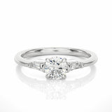 1 Ct Round & Baguette Cut Three Stone Diamond Ring In White Gold