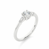 1 Ct Round & Baguette Cut Three Stone Diamond Ring In White Gold