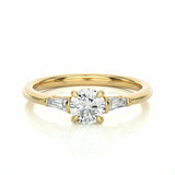 1 Ct Round & Baguette Cut Three Stone Diamond Ring In Yellow Gold