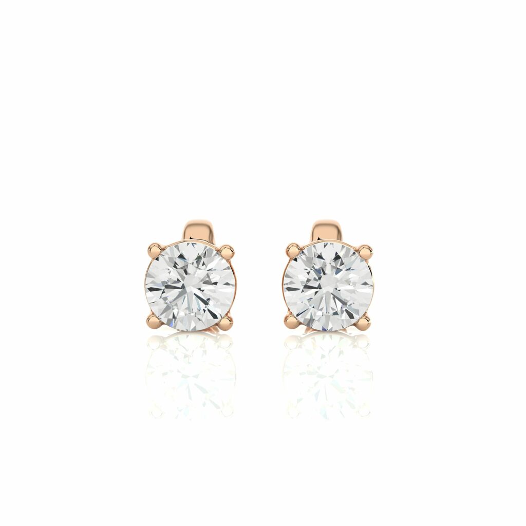 1 Ct Round Cut Prong Set Lab Diamond Stud Earrings In White Gold Rose