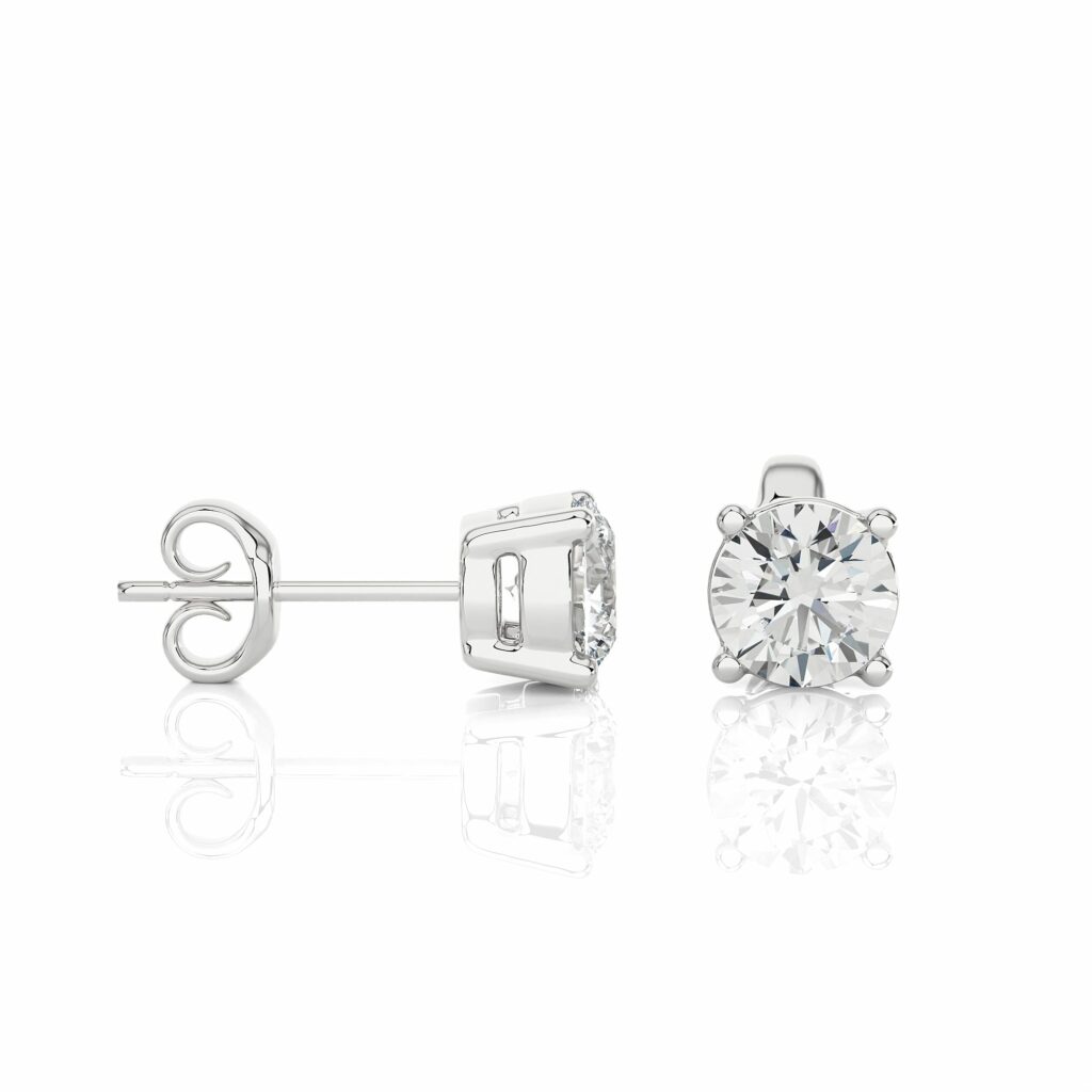 1 Ct Round Prong Setting Diamond Stud Earrings In White Gold