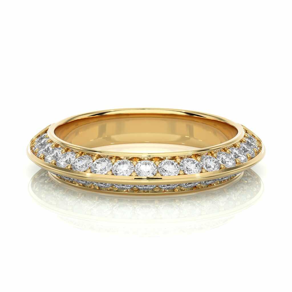 1 Ct Round Cut Knife Edge Diamond Eternity Wedding Band in White Gold Yellow Diamond Wedding Bands
