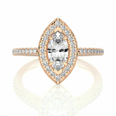 0.90 Ct Marquise Cut Halo Diamond Engagement Ring In Rose Gold