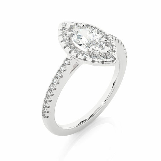Marquise Shape Synthetic Diamond Halo Engagement Ring