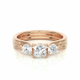 1 Carat Princess And Round Cut Three Stone Prong Setting Diamon Ring In Rose Gold