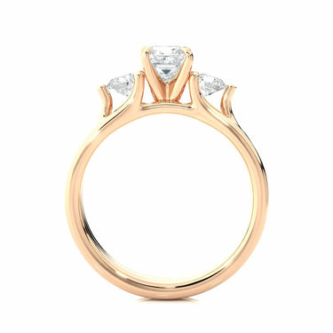 1 Carat Princess And Round Cut Three Stone Prong Setting Diamon Ring In Rose Gold