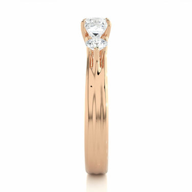 1 Carat Princess And Round Cut Three Stone Prong Setting Diamon Ring In Rose Gold