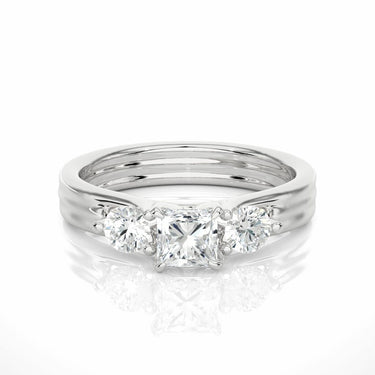 1 Carat Princess And Round Cut Three Stone Prong Setting Diamon Ring In White Gold