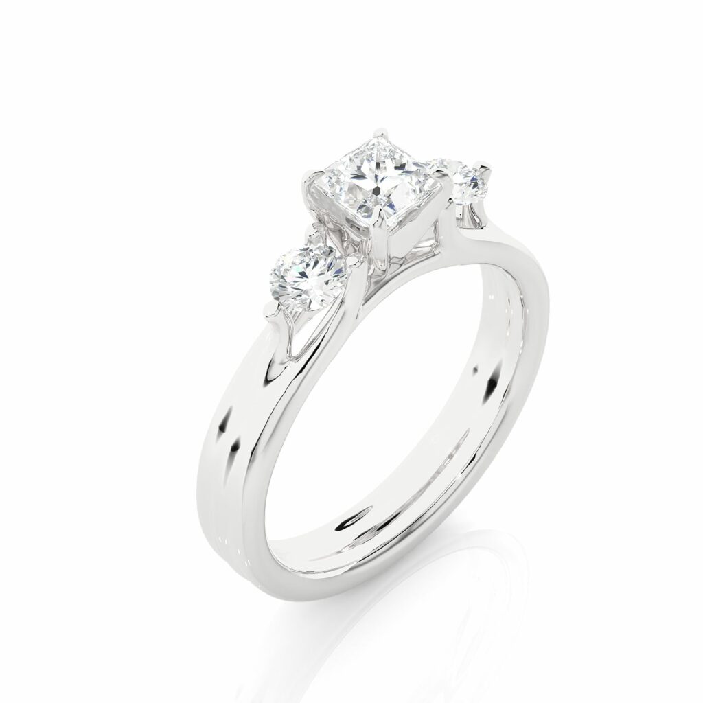 1 Carat Three Stone Princess Cut Engagement Ring White Gold