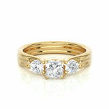 1 Carat Princess And Round Cut Three Stone Prong Setting Diamon Ring In Yellow Gold