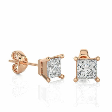 1 Carat Princess Cut Diamond Stud Earrings In Rose Gold