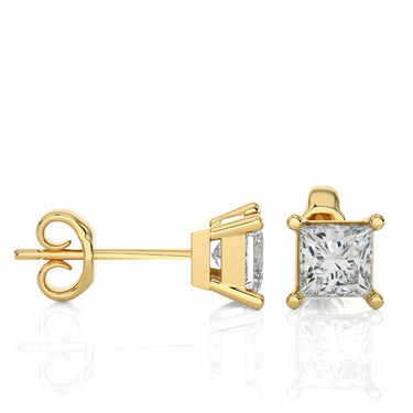1 Carat Princess Cut Diamond Stud Earrings In Yellow Gold