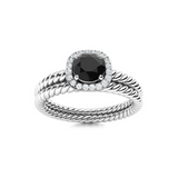 1.00 Ct Round Cut Halo Prong Black Diamond Bridal Set Ring in White Gold