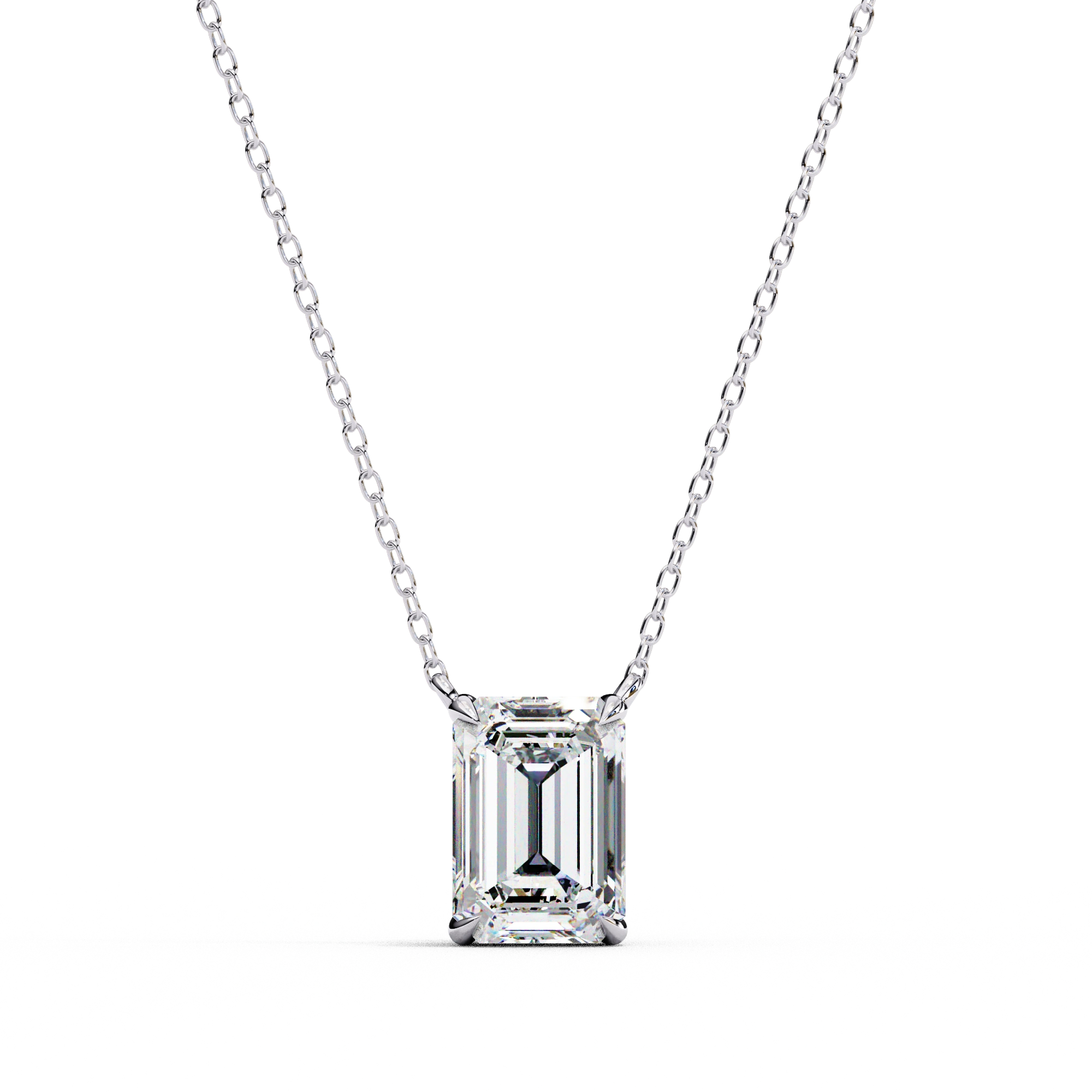 1 Ct Emerald Lab Diamond Prong Set Necklace White Gold 950 Platinum Natural Diamond
