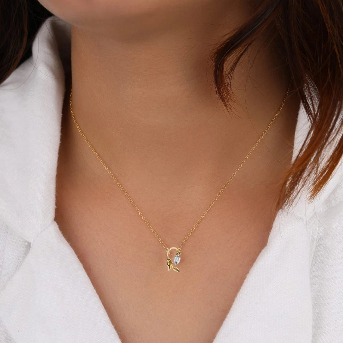 1.00ct Marquise Lab DiamondProng Set Necklace In Yellow Gold