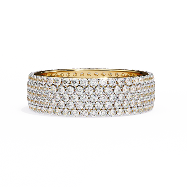 1.01 Carat Round Cut 5 Row Pave Set Diamond Wedding Band In Yellow Gold