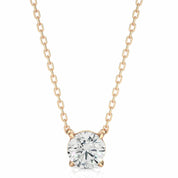 1.05 Carat Round Solitaire 4 Prong Diamond Pendant & Chain In Yellow Gold Rose