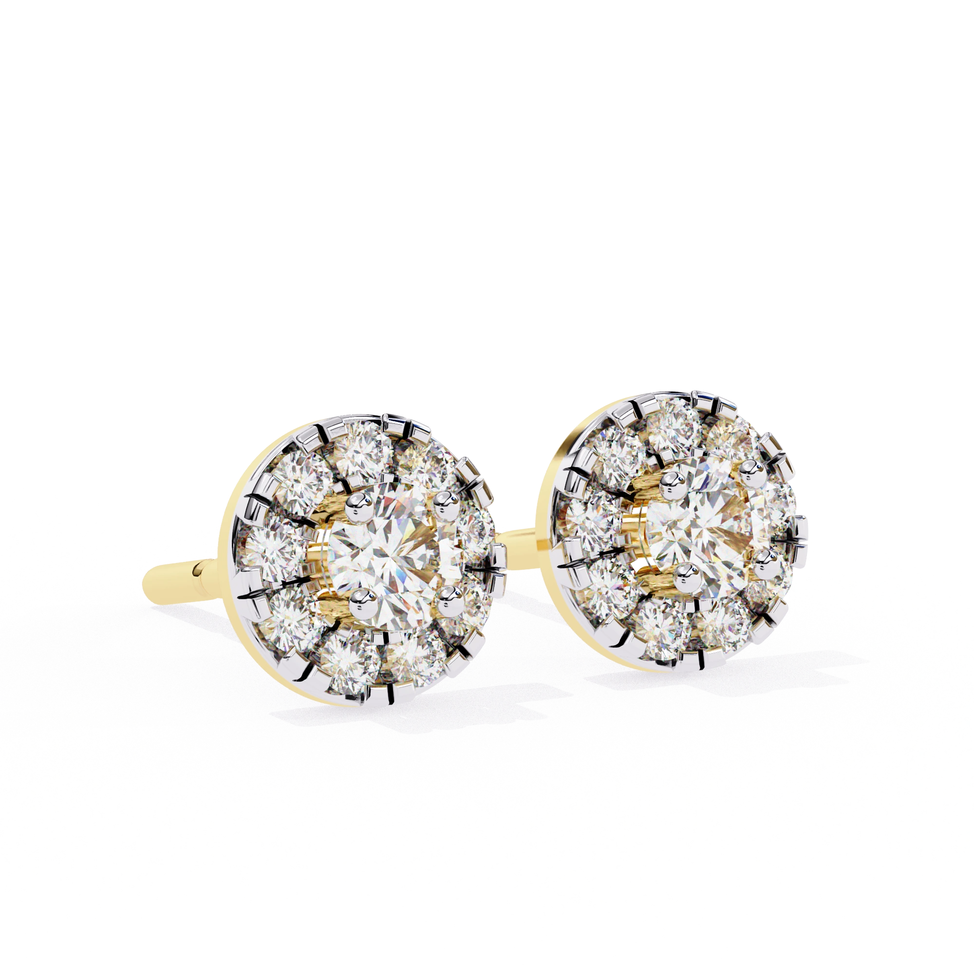 1.06 Carat Diamond Earrings Studs Womens with Halo Design 18K Yellow Gold Natural Diamond
