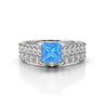 1.07 Carat Princess And Round Cut Prong Setting Blue And White Diamond Topaz Bridal Set Ring