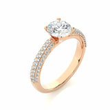 1.50 Ct round Cut 3 Row Pave Solitaire Diamond Engagement Ring In Rose Gold