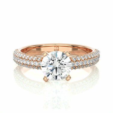 1.50 Ct round Cut 3 Row Pave Solitaire Diamond Engagement Ring In Rose Gold
