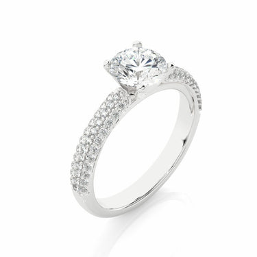 1.10 Ct 3 Row Pave Diamond Solitaire Engagement Ring In White Gold