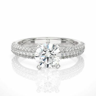 1.50 Ct round Cut 3 Row Pave Solitaire Diamond Engagement Ring In White Gold