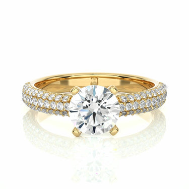 1.50 Ct Round Cut 3 Row Pave Solitaire Diamond Engagement Ring in Yellow Gold