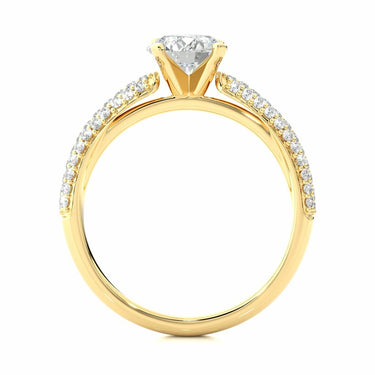 1.50 Ct Round Cut 3 Row Pave Solitaire Diamond Engagement Ring in Yellow Gold