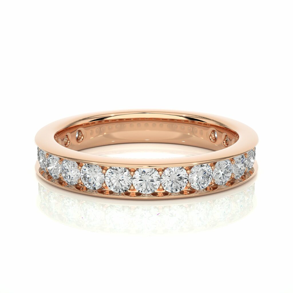 1.10 Carat Round Cut Channel Set Half Eternity Diamond Wedding Band In White Gold Rose Eternity Wedding Rings