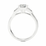 1.70 Ct Round And Baguette Cut Three Stone Diamond Ring With Accents In White Gold