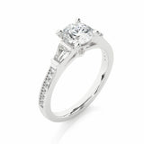 1.70 Ct Round And Baguette Cut Three Stone Diamond Ring With Accents In White Gold