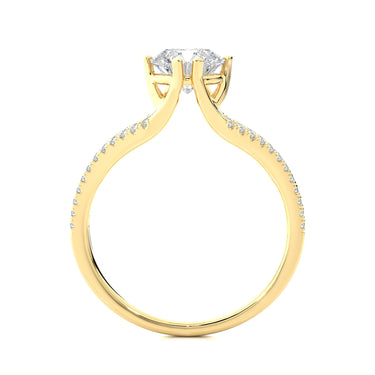 Anillo de compromiso de diamantes con vástago dividido de talla redonda de 1,10 quilates en oro amarillo 