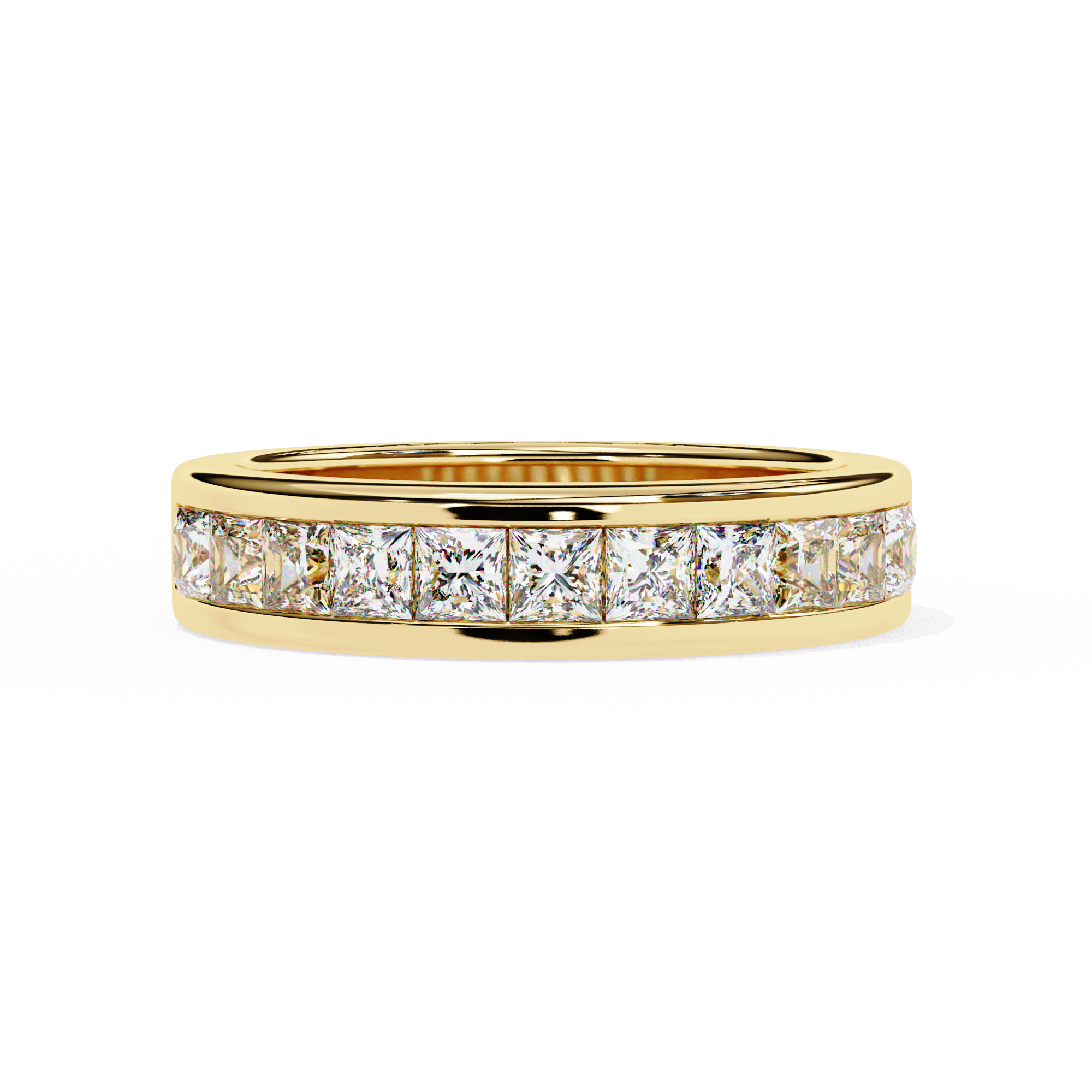 1.10 Ct Princess Cut Half Eternity Diamond Wedding Band In White Gold 18K Yellow Gold Natural Diamond Diamond Wedding Bands